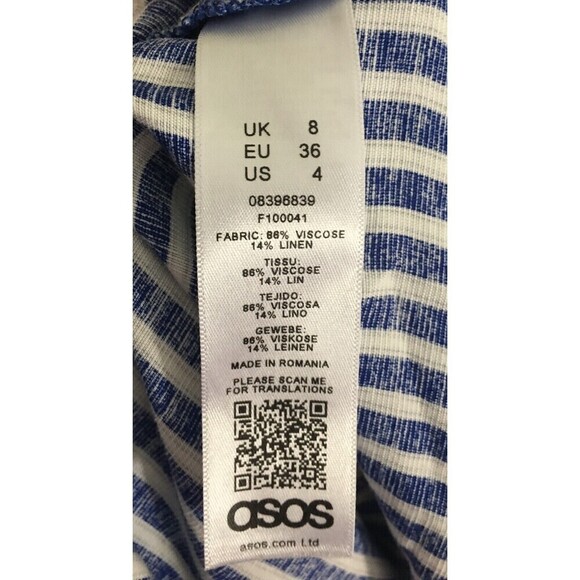 Asos Dress Women's Size 4 Blue White Striped Sleeveless Open Back strappy mini - Picture 6 of 6